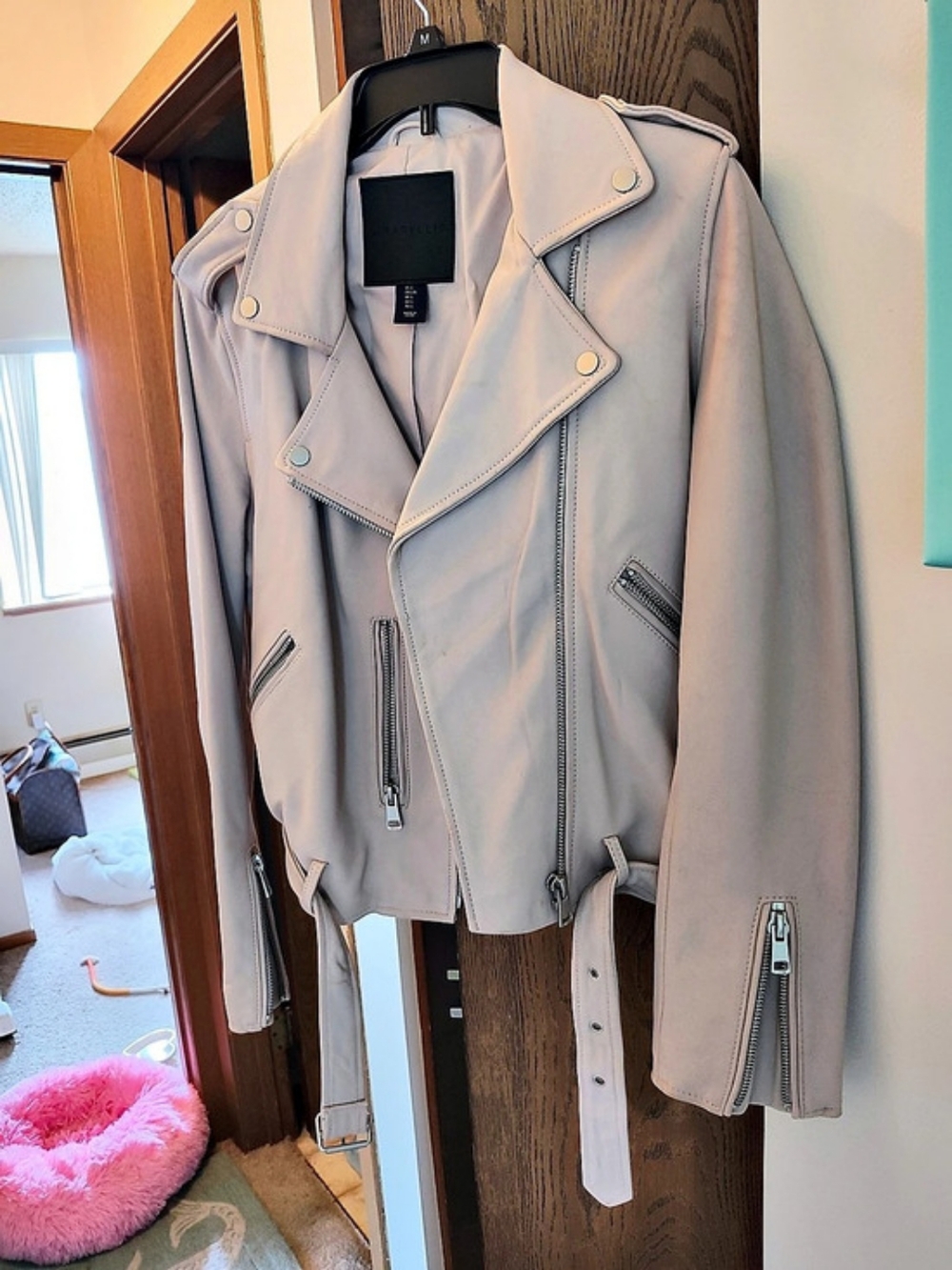 Amaryllis Women's Pale Pink Leather Moto Jacket
